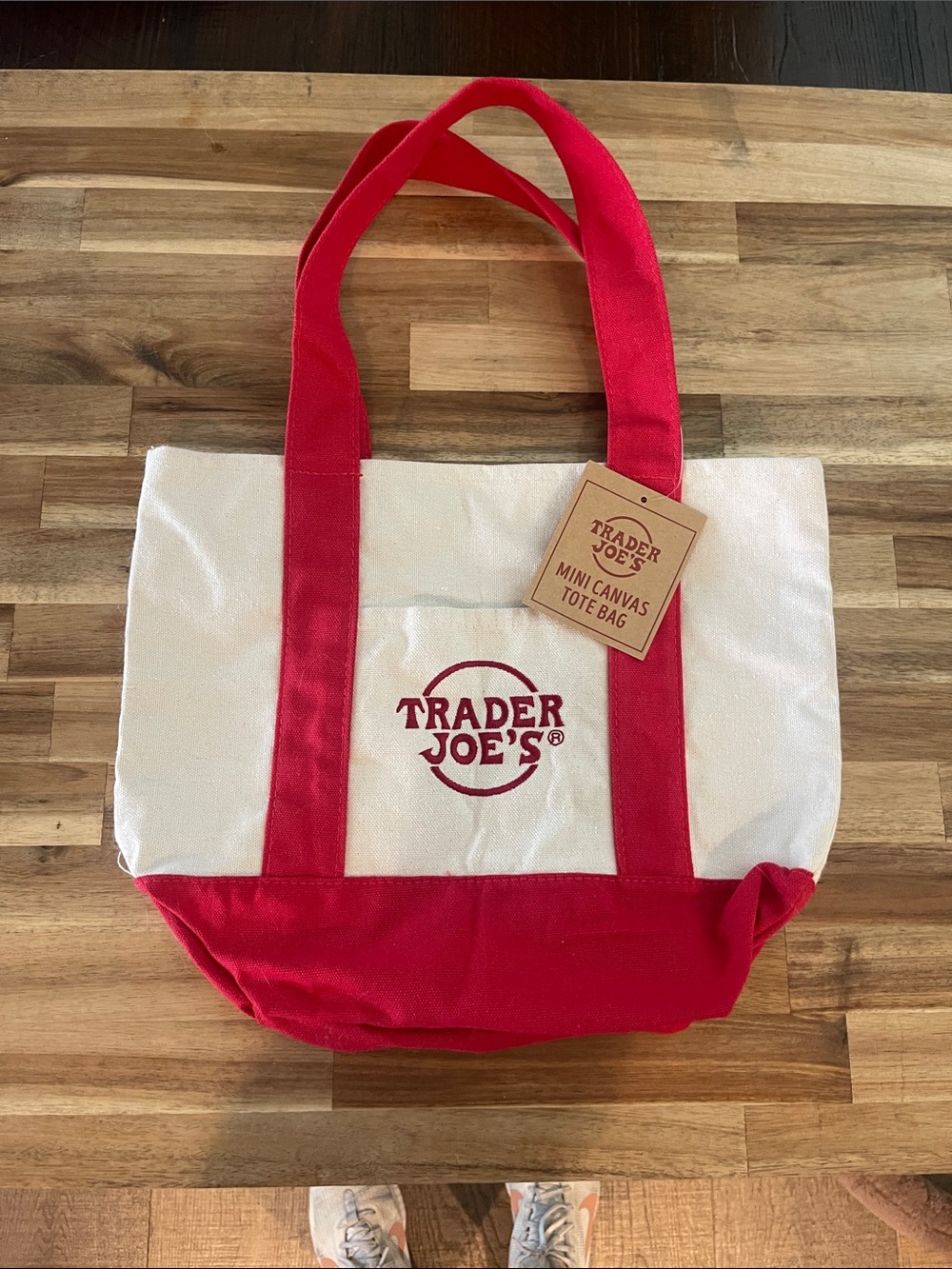 Trader Joe's Red & White Mini Canvas Tote Bag